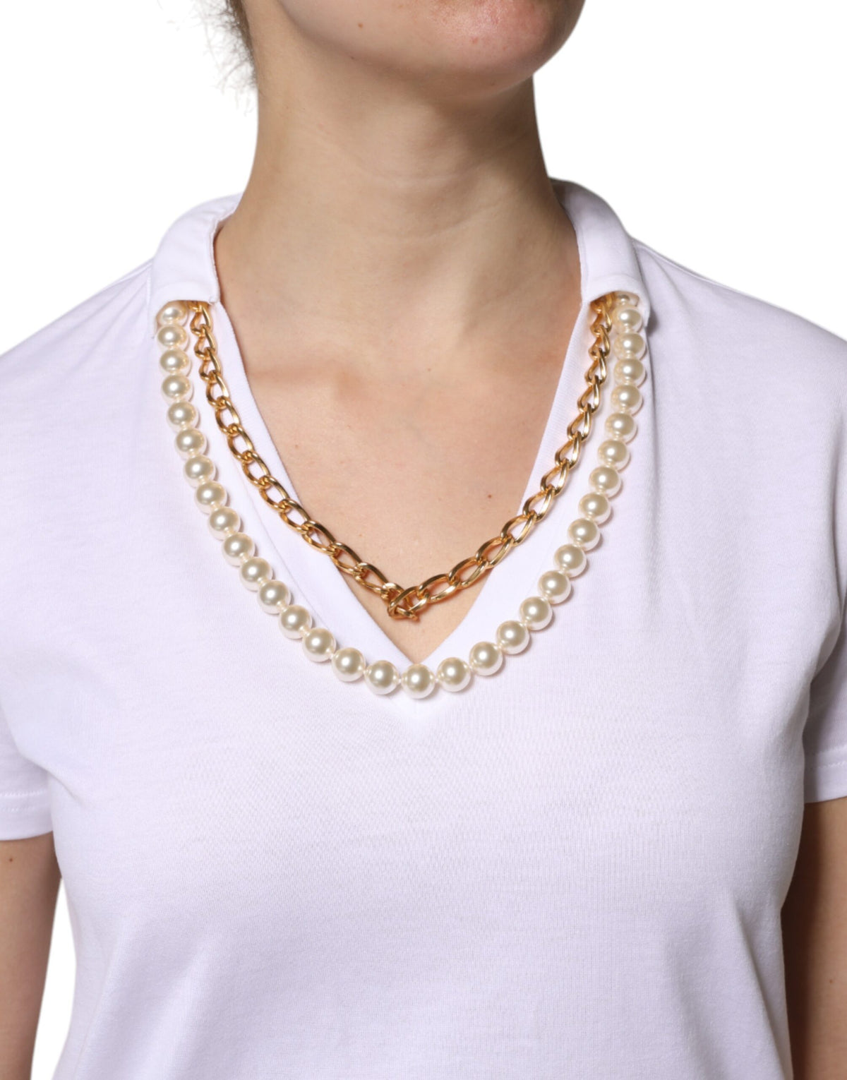 Dolce & Gabbana T-shirt en Coton Blanc avec Détail Collier