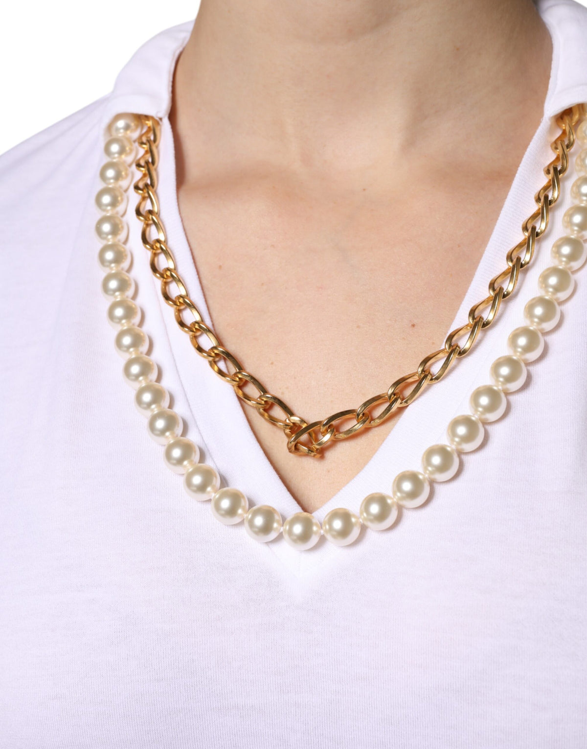 Dolce & Gabbana T-shirt en Coton Blanc avec Détail Collier