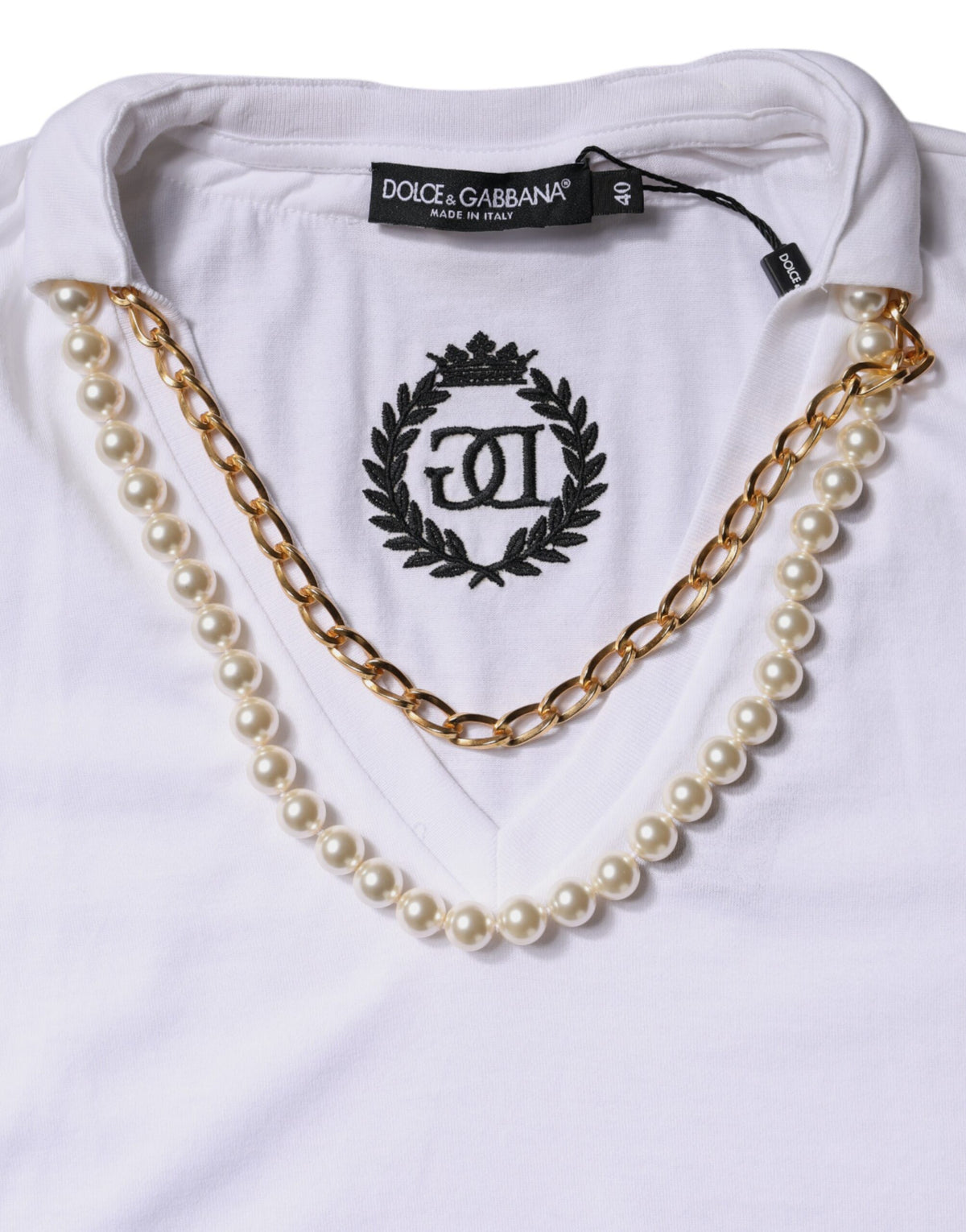 Dolce & Gabbana T-shirt en Coton Blanc avec Détail Collier