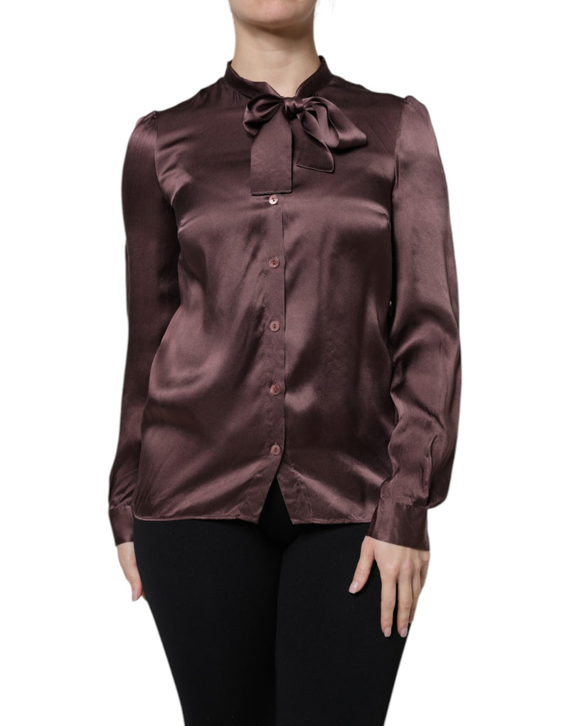 Dolce & Gabbana Blouse Longue à Col Ascot en Soie Marron