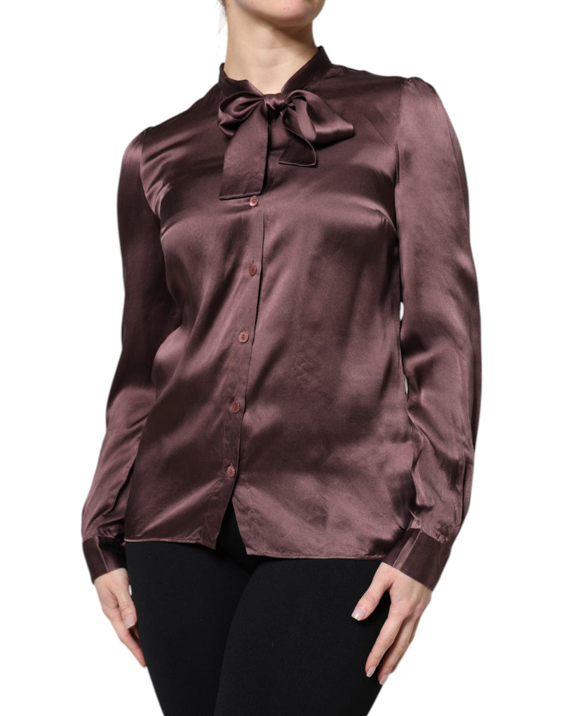 Dolce & Gabbana Blouse Longue à Col Ascot en Soie Marron