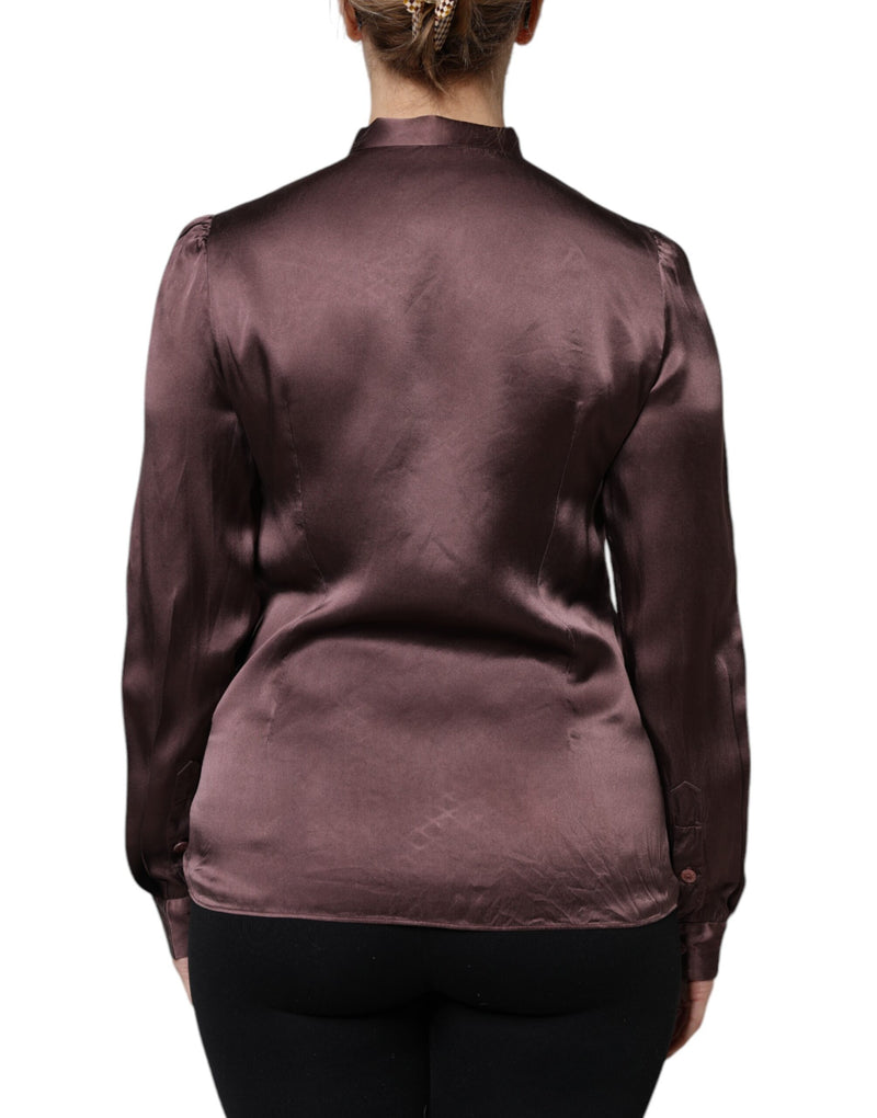Dolce & Gabbana Blouse Longue à Col Ascot en Soie Marron