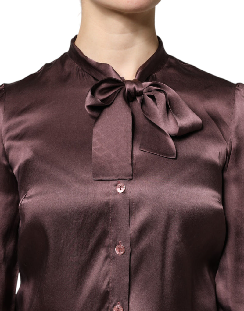 Dolce & Gabbana Blouse Longue à Col Ascot en Soie Marron
