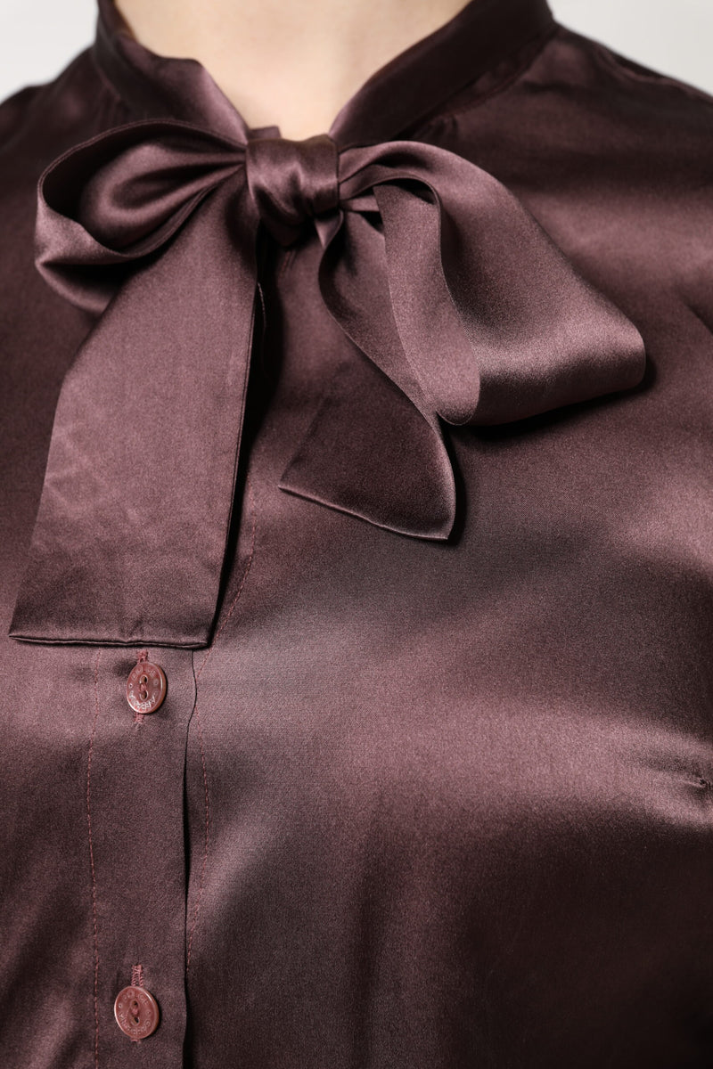 Dolce & Gabbana Blouse Longue à Col Ascot en Soie Marron