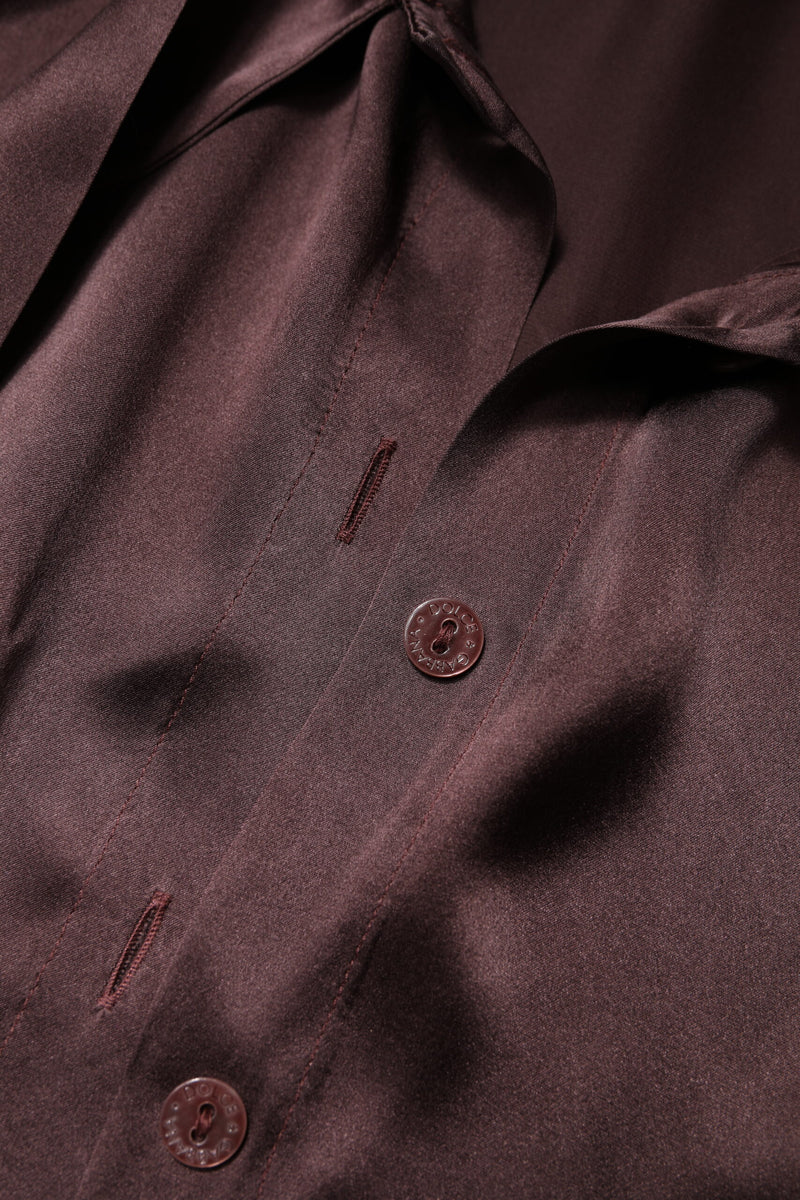 Dolce & Gabbana Blouse Longue à Col Ascot en Soie Marron