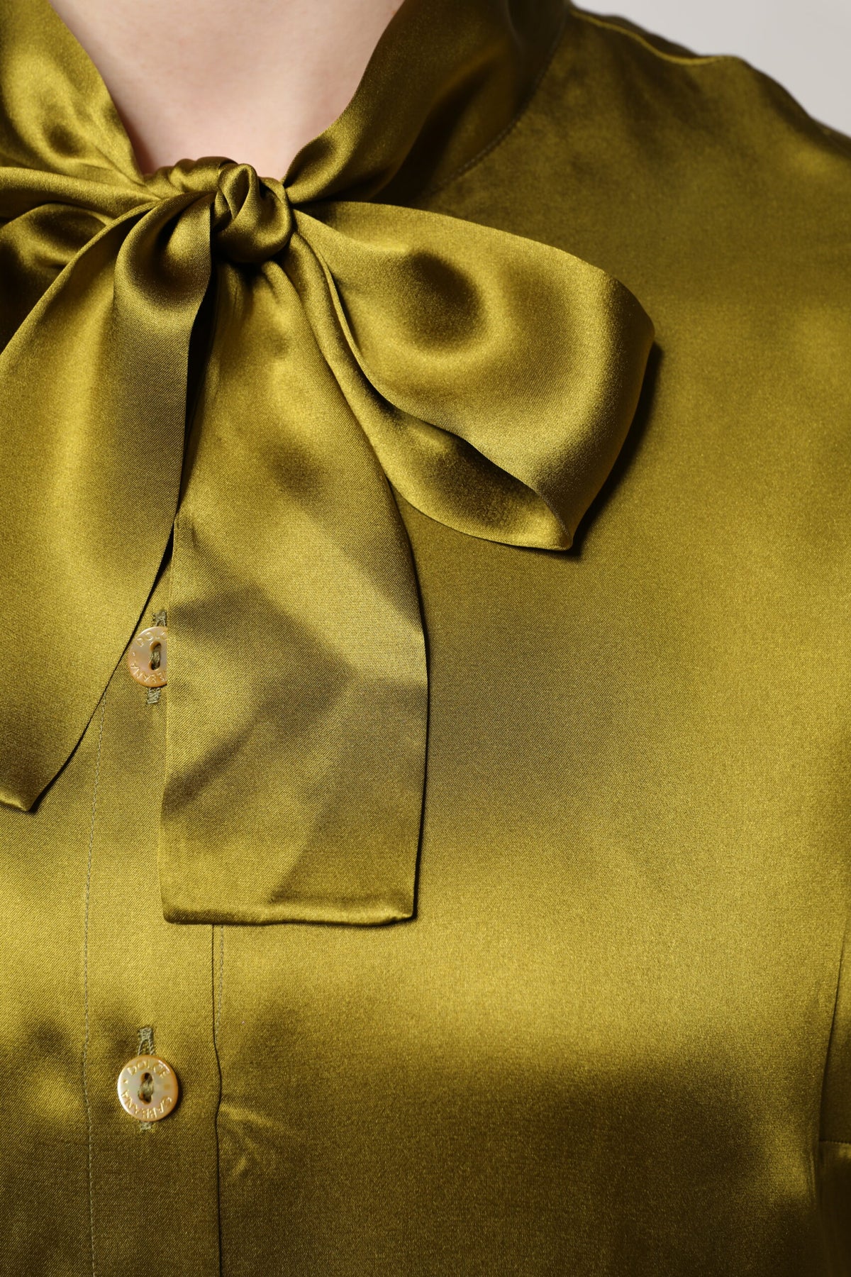 Dolce & Gabbana Olive Green Ascot Collar Long Sleeve Blouse