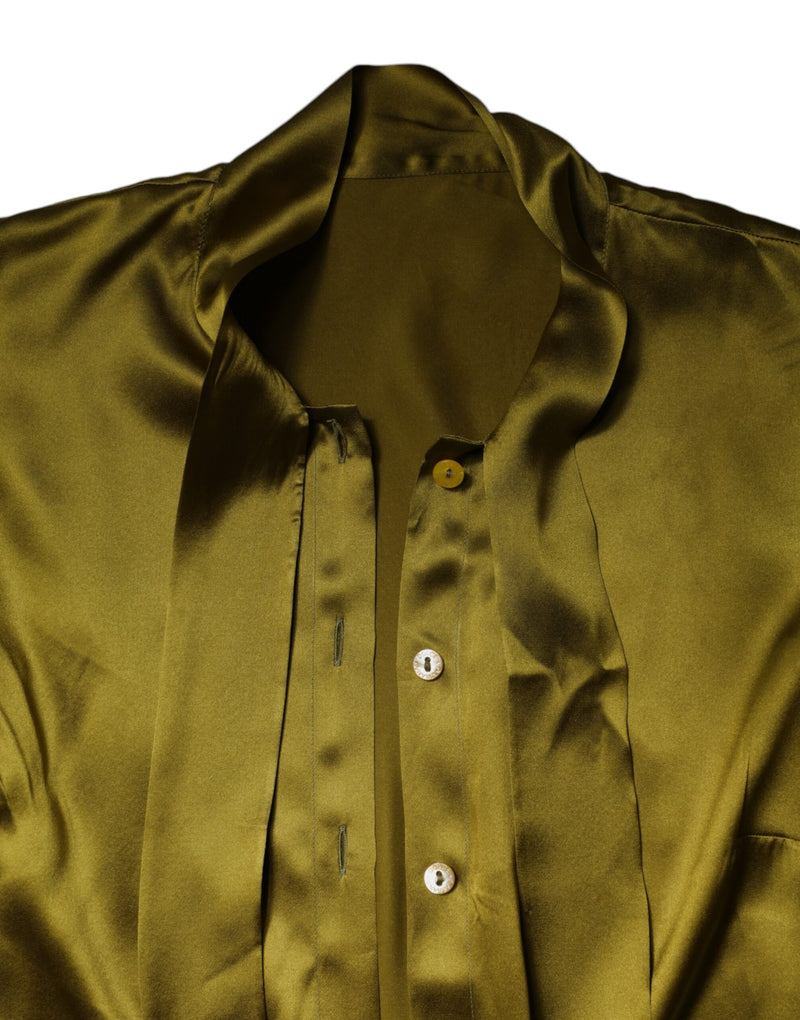 Dolce & Gabbana Olive Green Ascot Collar Long Sleeve Blouse