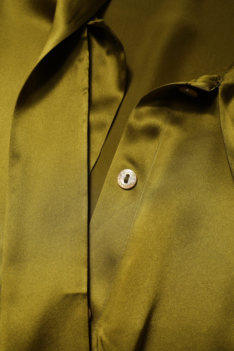 Dolce & Gabbana Olive Green Ascot Collar Long Sleeve Blouse