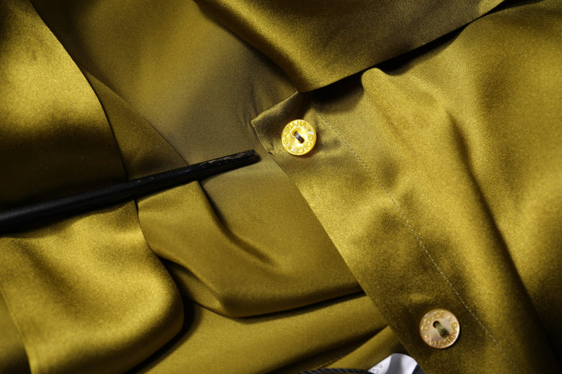 Dolce & Gabbana Olive Green Ascot Collar Long Sleeve Blouse