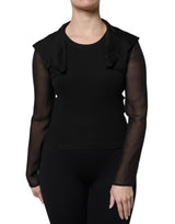 Dolce & Gabbana Blouse Top en Soie Noire à Manches Longues Transparentes