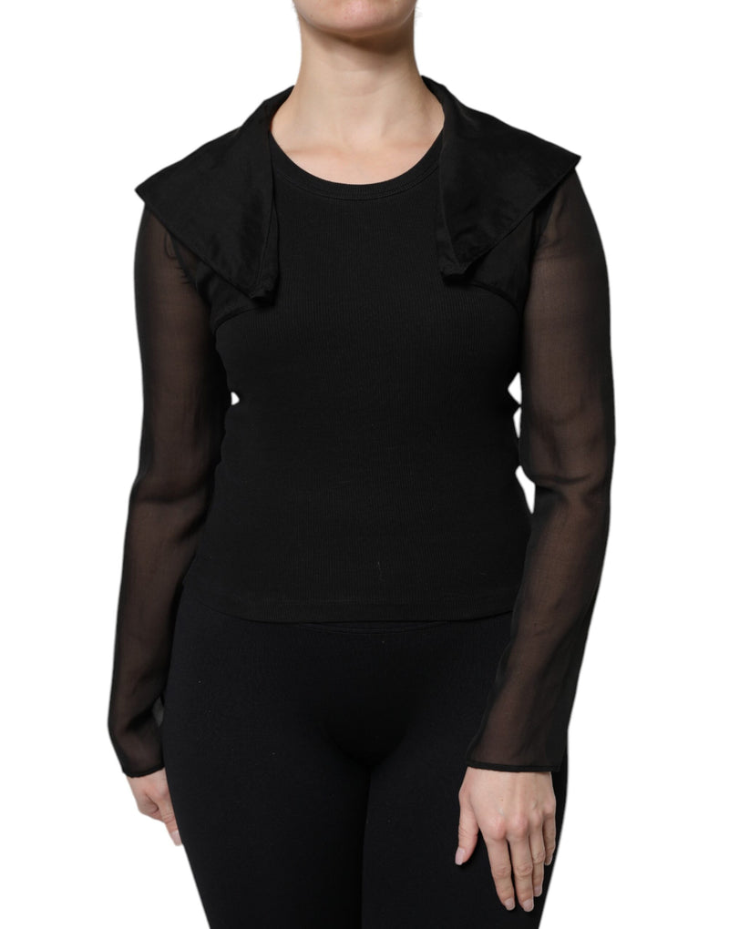 Dolce & Gabbana Blouse Top en Soie Noire à Manches Longues Transparentes