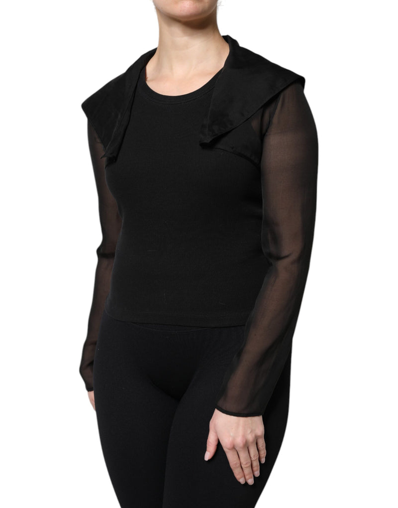 Dolce & Gabbana Blouse Top en Soie Noire à Manches Longues Transparentes