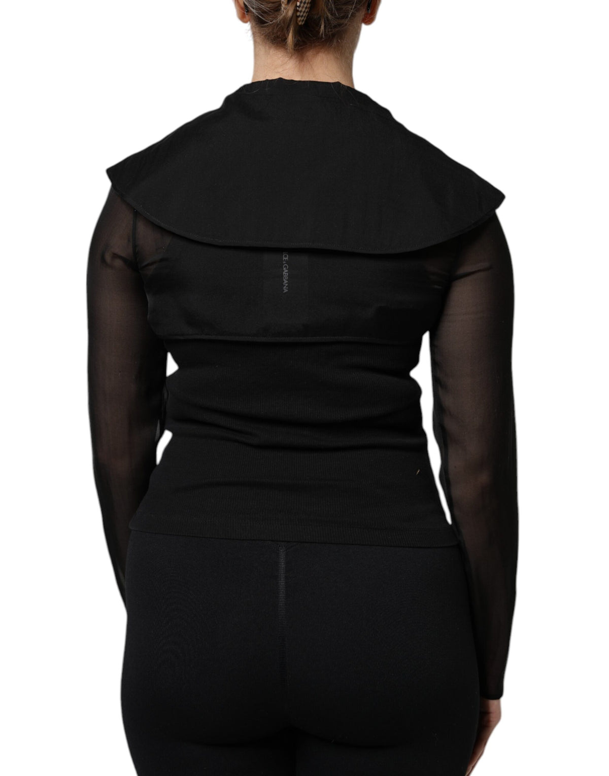 Dolce & Gabbana Blouse Top en Soie Noire à Manches Longues Transparentes
