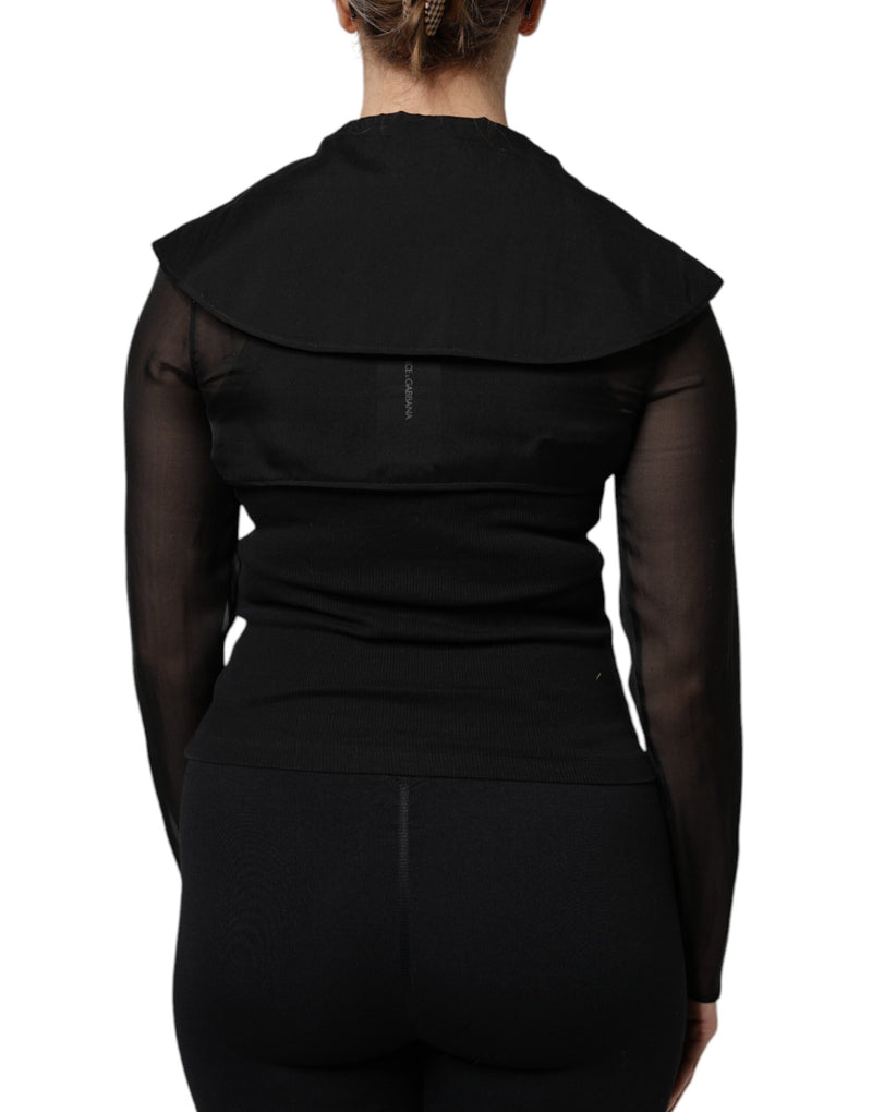 Dolce & Gabbana Blouse Top en Soie Noire à Manches Longues Transparentes