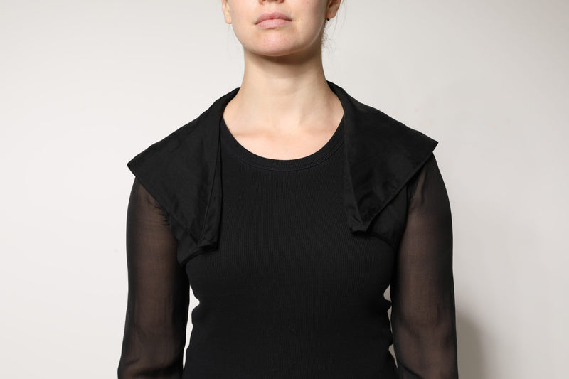 Dolce & Gabbana Blouse Top en Soie Noire à Manches Longues Transparentes