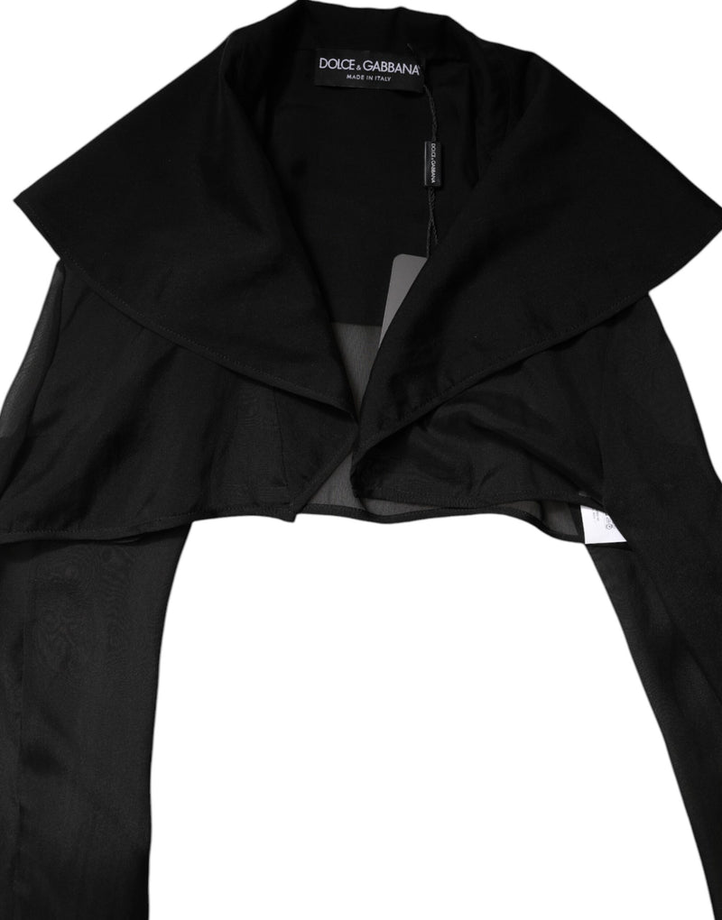 Dolce & Gabbana Blouse Top en Soie Noire à Manches Longues Transparentes