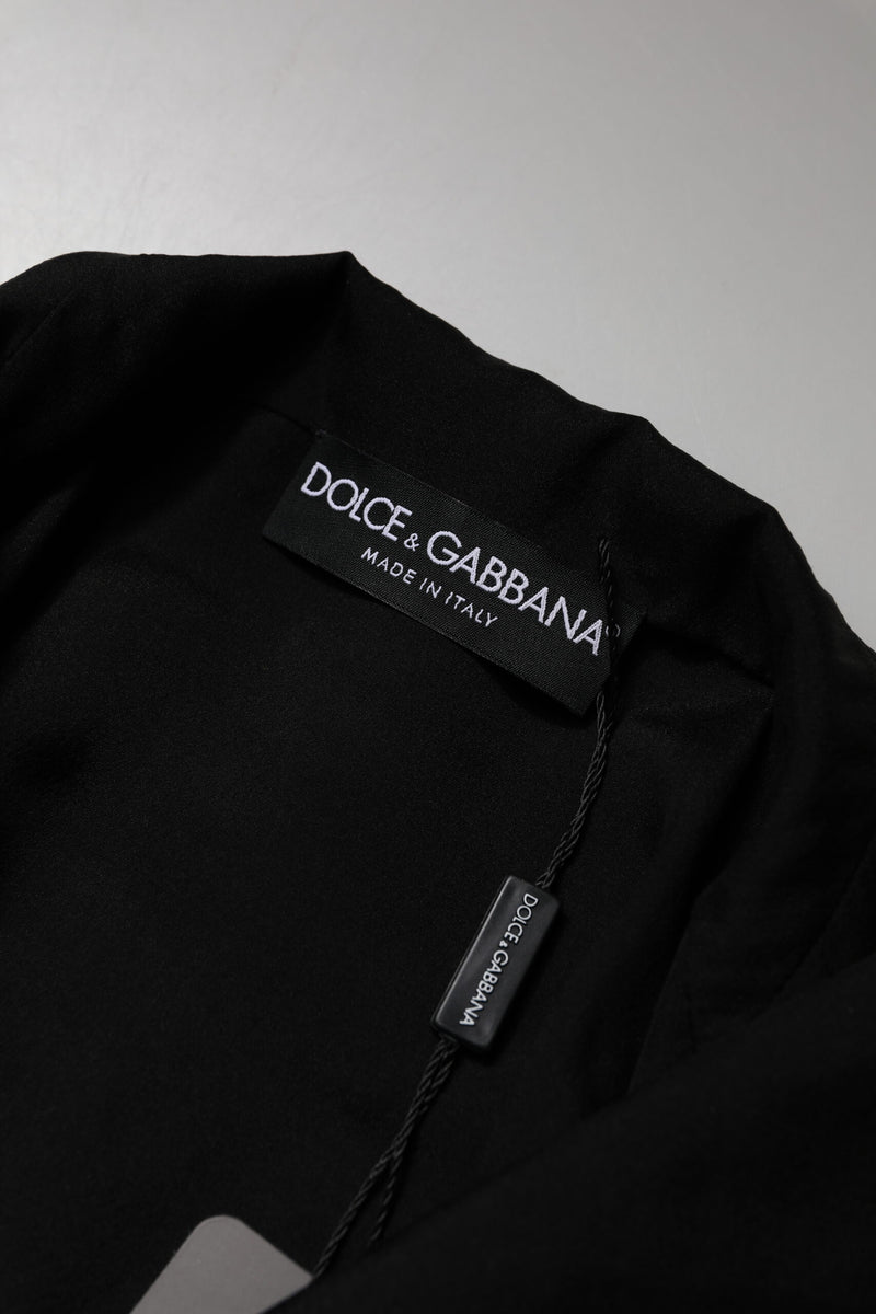 Dolce & Gabbana Blouse Top en Soie Noire à Manches Longues Transparentes