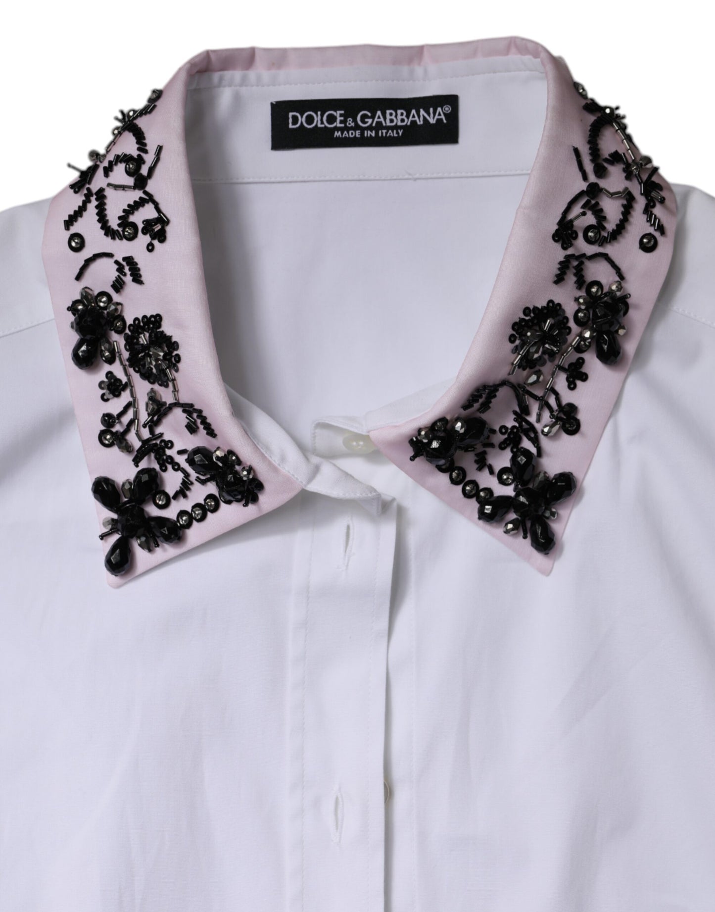 Chemise-haut blanche à col et ornements de Dolce & Gabbana