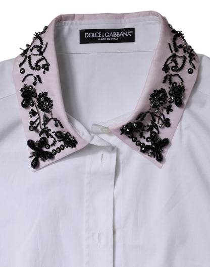 Chemise-haut blanche à col et ornements de Dolce & Gabbana