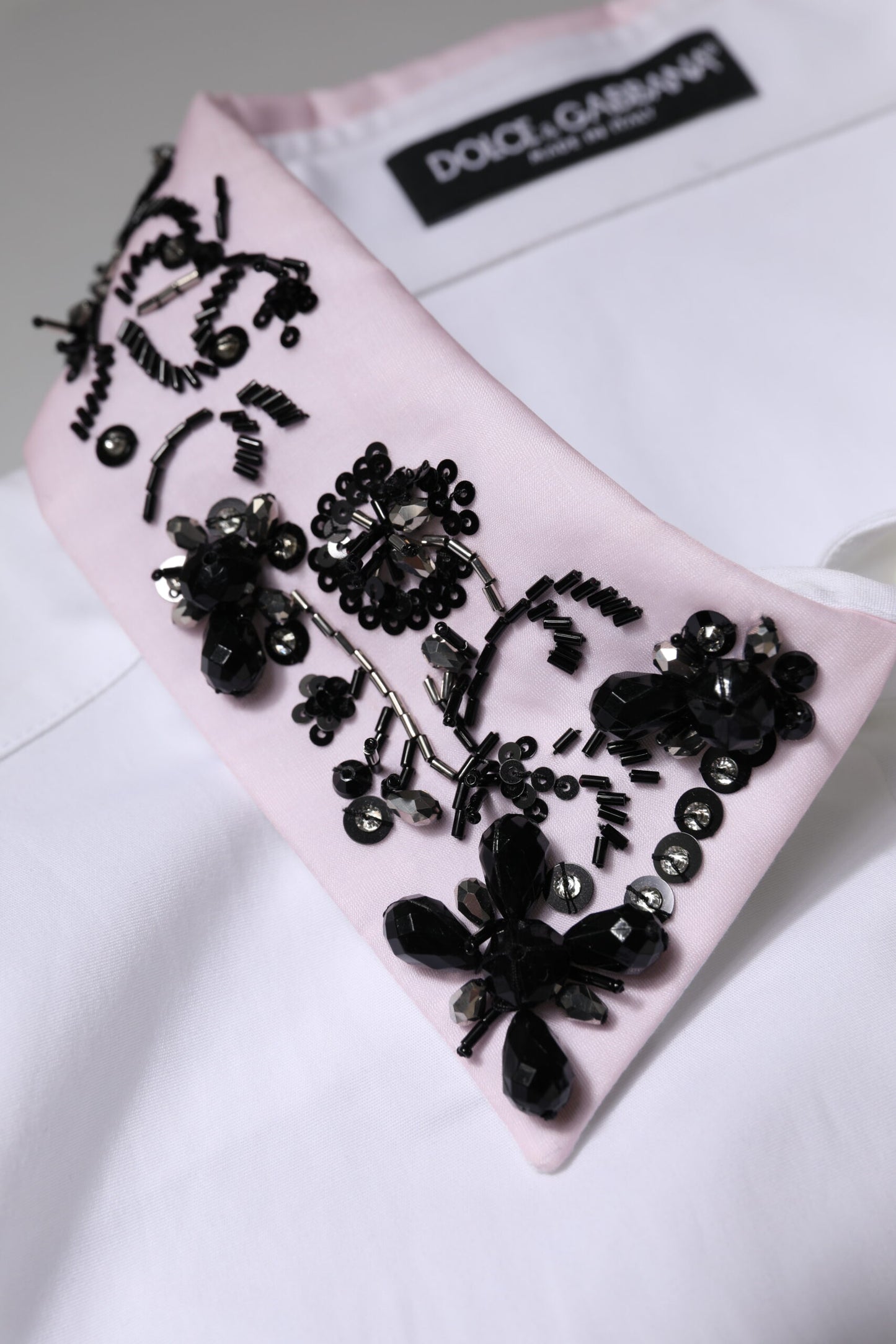 Chemise-haut blanche à col et ornements de Dolce & Gabbana