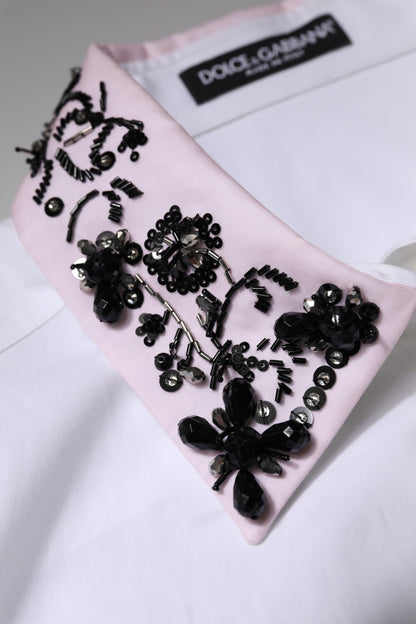 Chemise-haut blanche à col et ornements de Dolce & Gabbana