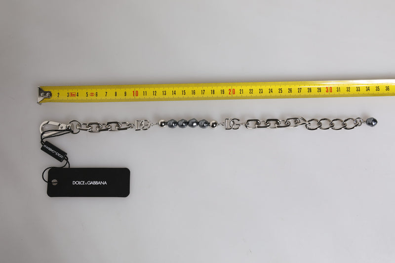 Dolce & Gabbana Zilveren Ketting Karabijnsluiting Logo Grijze Parels Armband