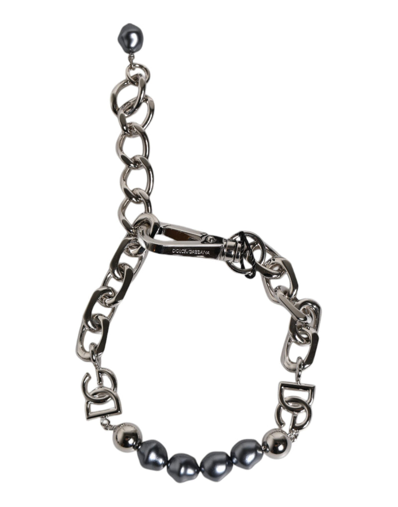 Dolce & Gabbana Zilveren Ketting Karabijnsluiting Logo Grijze Parels Armband