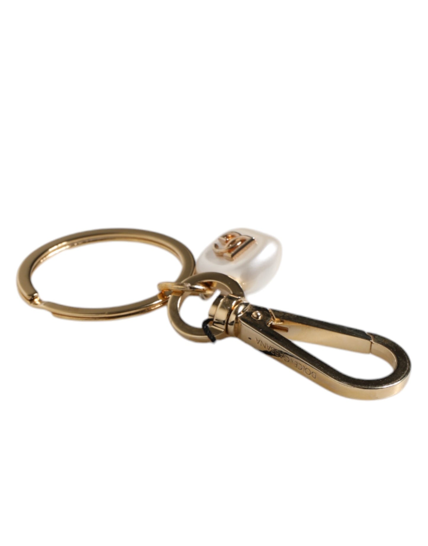 Porte-clés Dolce & Gabbana Chic en laiton doré avec breloque lettre en fausses perles