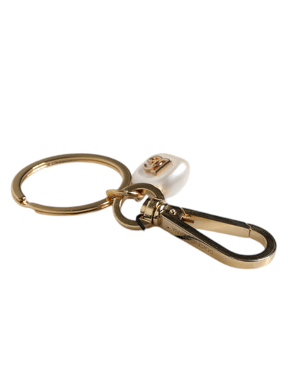 Porte-clés Dolce & Gabbana Chic en laiton doré avec breloque lettre en fausses perles
