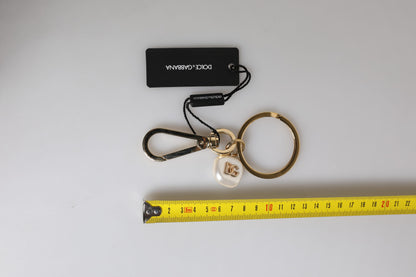 Porte-clés Dolce & Gabbana Chic en laiton doré avec breloque lettre en fausses perles