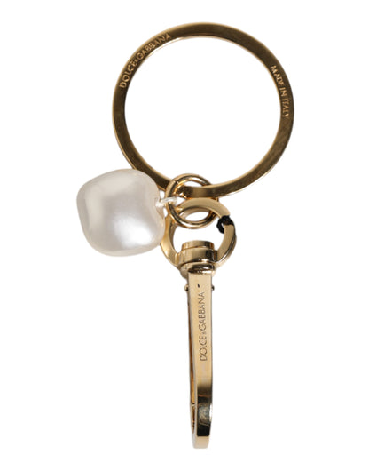 Porte-clés Dolce & Gabbana Chic en laiton doré avec breloque lettre en fausses perles