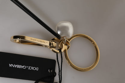 Porte-clés Dolce & Gabbana Chic en laiton doré avec breloque lettre en fausses perles