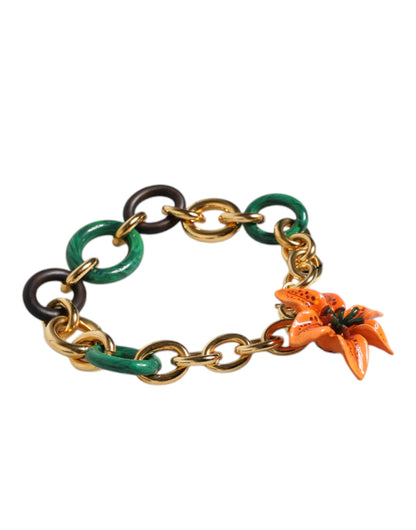Dolce &amp; Gabbana Multicolore Gouden Messing Oranje Lelijkebloem Ketting