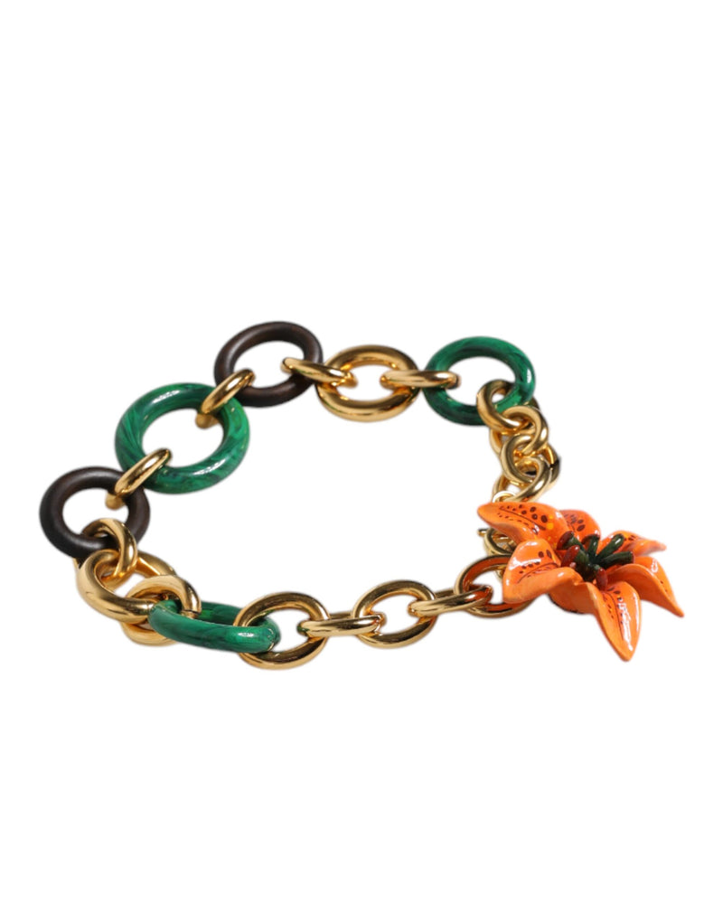 Collier Floral Multicolore en Laiton Doré Orange Lily - Dolce & Gabbana