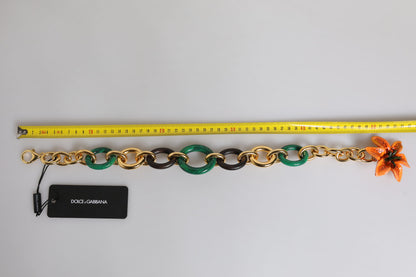 Dolce &amp; Gabbana Multicolore Gouden Messing Oranje Lelijkebloem Ketting