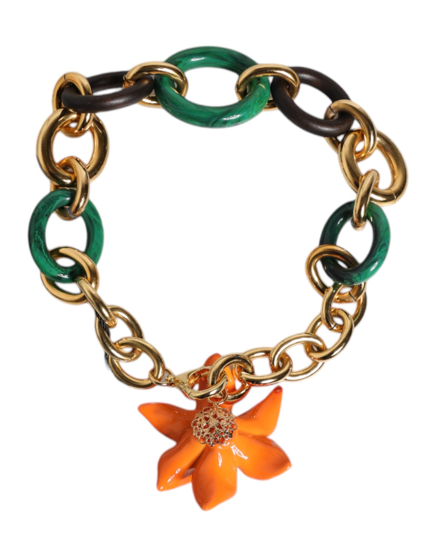 Dolce &amp; Gabbana Multicolore Gouden Messing Oranje Lelijkebloem Ketting