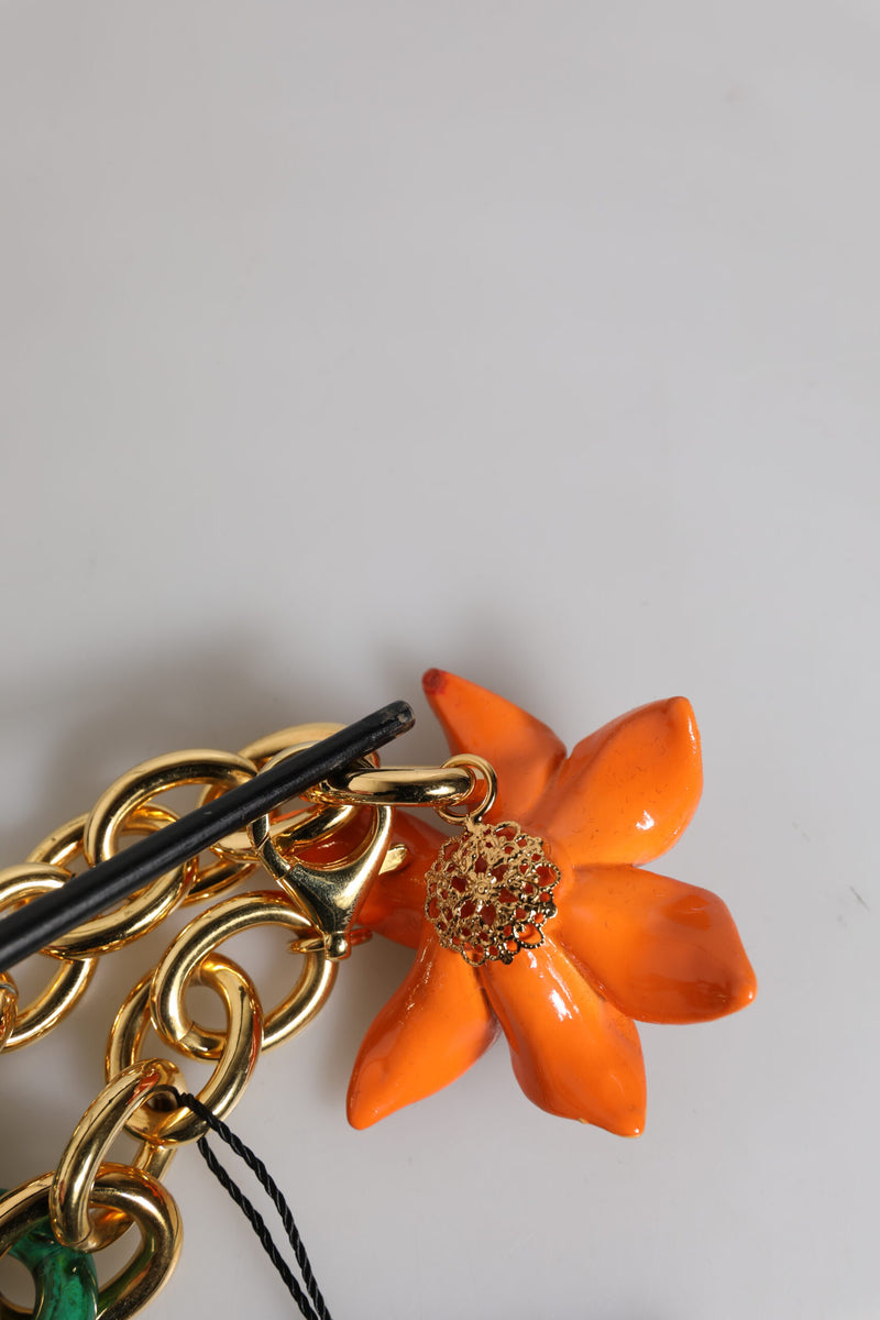 Collier Floral Multicolore en Laiton Doré Orange Lily - Dolce & Gabbana