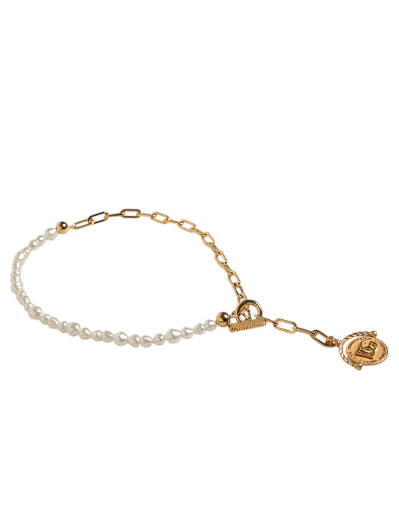 Dolce & Gabbana Gold Chain Brass Faux Pearl Charm Necklace
