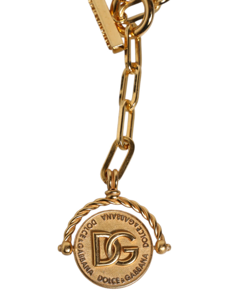 Dolce & Gabbana Gold Chain Brass Faux Pearl Charm Necklace