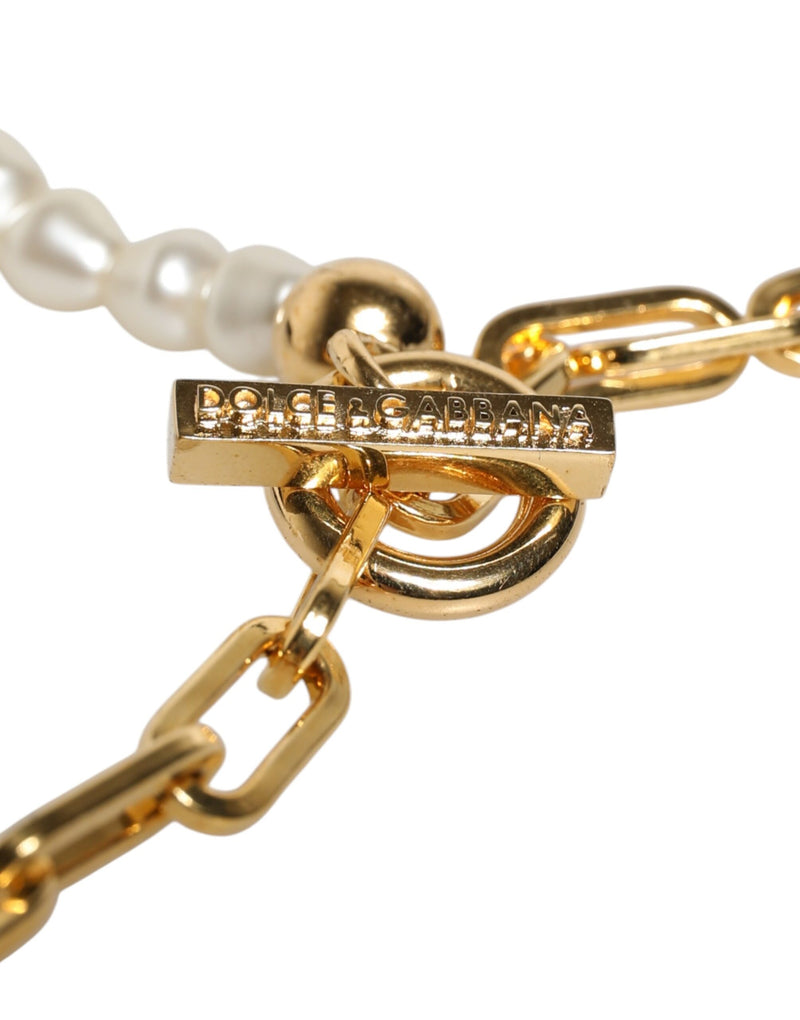 Dolce & Gabbana Gold Chain Brass Faux Pearl Charm Necklace