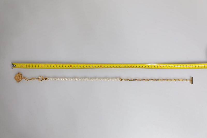 Dolce & Gabbana Gold Chain Brass Faux Pearl Charm Necklace