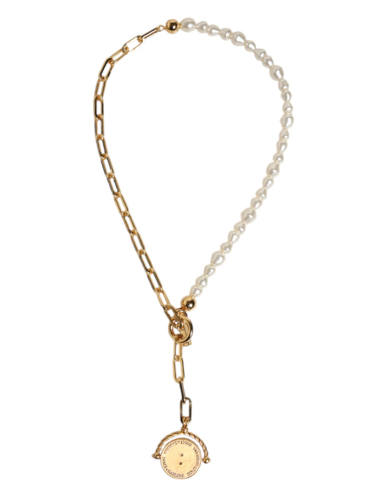Dolce & Gabbana Gold Chain Brass Faux Pearl Charm Necklace