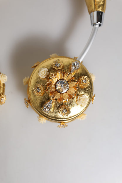Casque audio Dolce & Gabbana en cuir doré avec motif floral et cristaux Angel