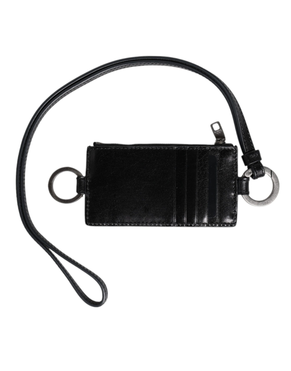 Portefeuille porte-cartes en cuir noir avec logo en relief Dolce &amp; Gabbana