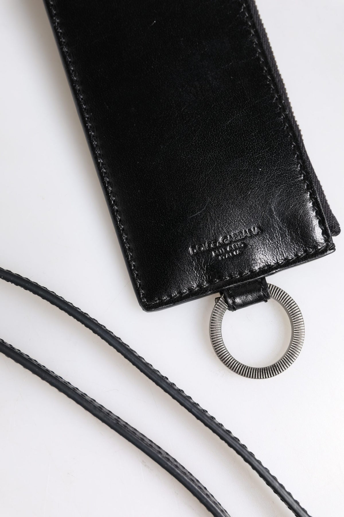 Portefeuille porte-cartes en cuir noir avec logo en relief Dolce &amp; Gabbana