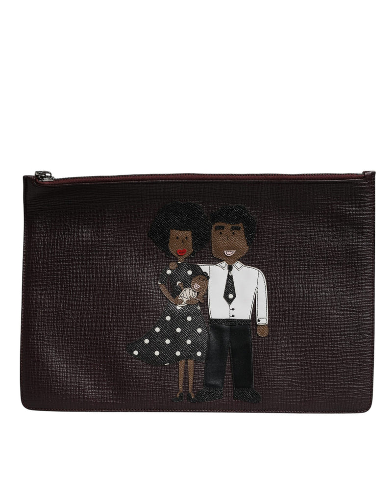 Pochette pour homme Dolce & Gabbana en cuir marron #DGFAMILY ornée