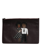 Pochette pour homme Dolce & Gabbana en cuir marron #DGFAMILY ornée