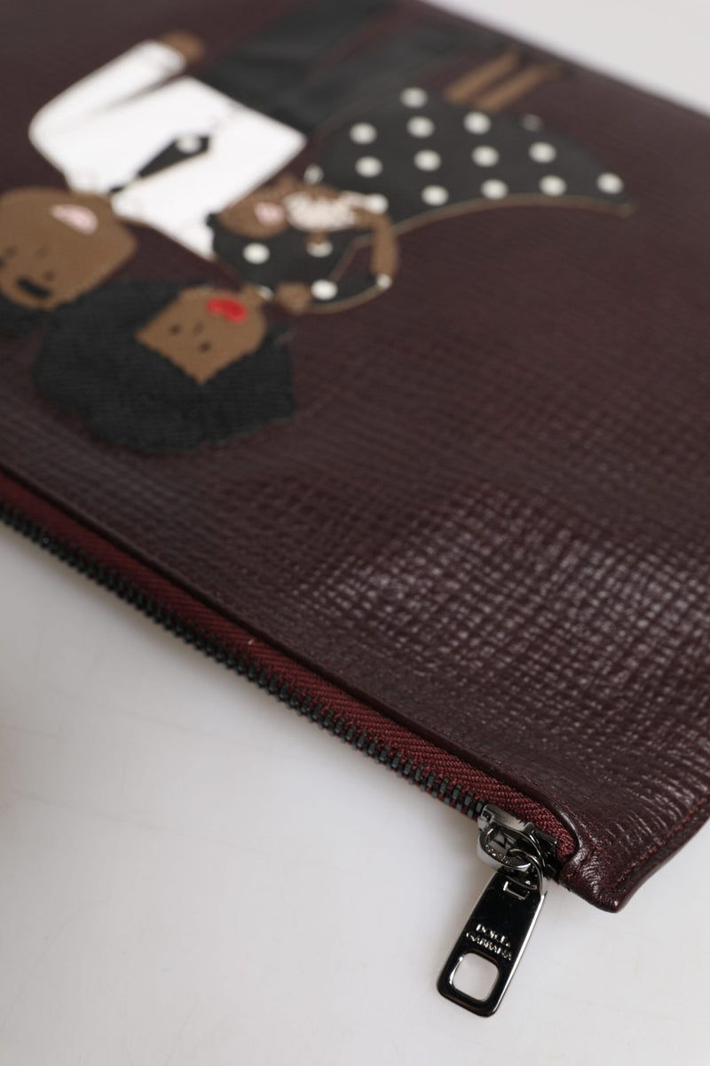 Pochette pour homme Dolce & Gabbana en cuir marron #DGFAMILY ornée