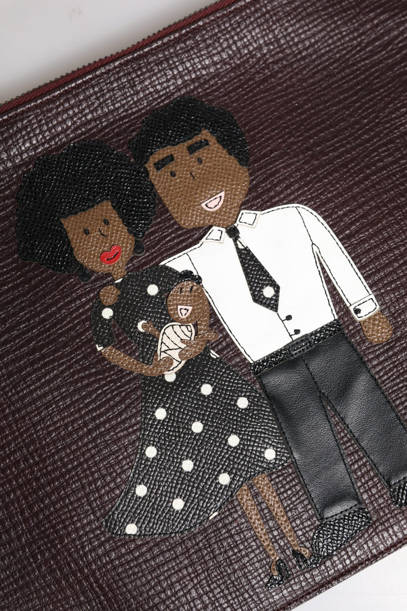 Pochette pour homme Dolce & Gabbana en cuir marron #DGFAMILY ornée