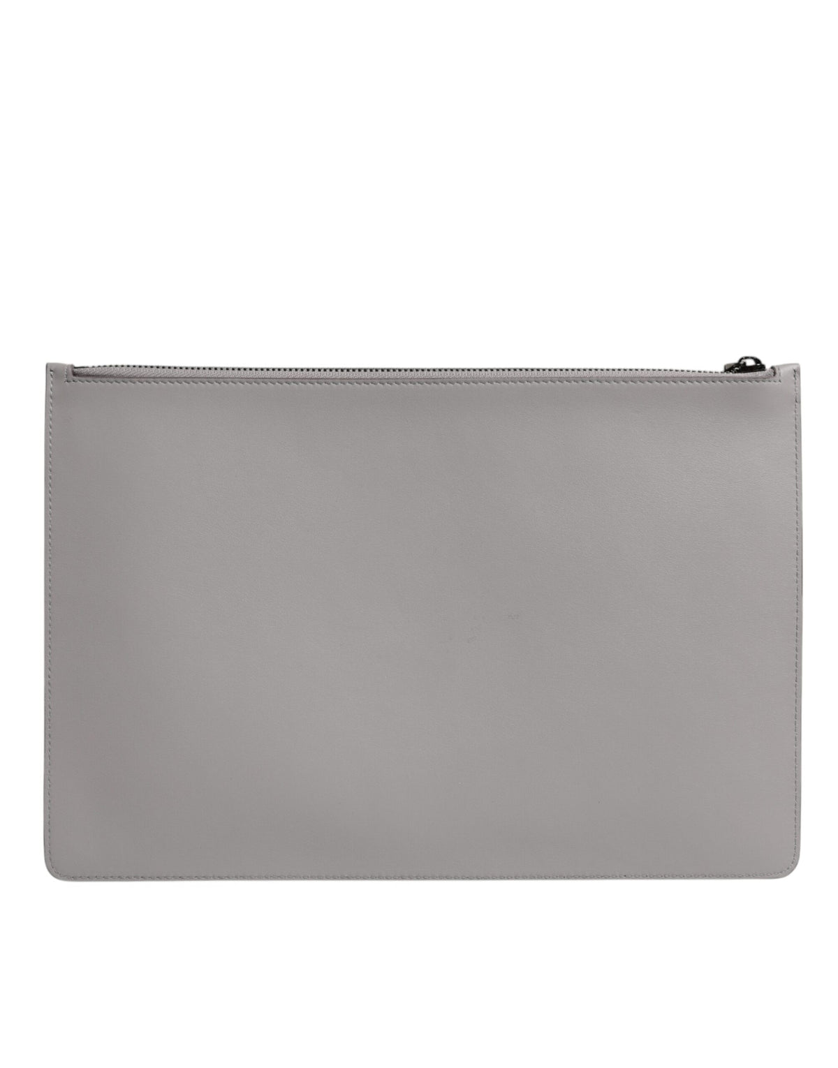 Pochette zippée en cuir gris massif Dolce & Gabbana pour homme avec logo DG